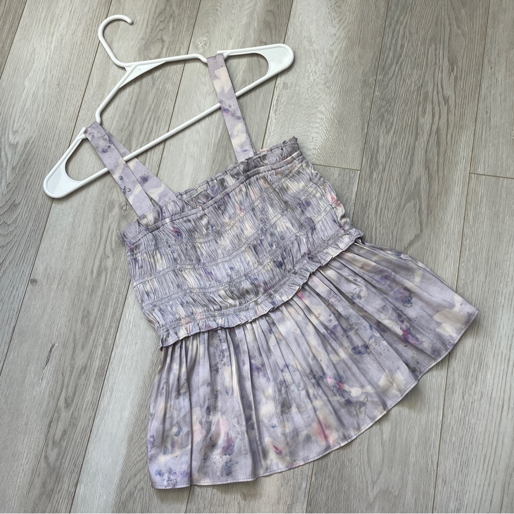 J.Crew Smocked Tank Top satin watercolor womens Purple (small) feminine romantic